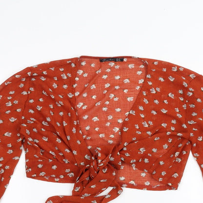 Preloved raylosen Womens Orange Floral  Basic Blouse Size M - Detail