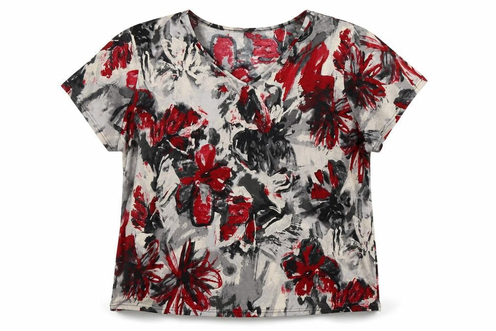Cruz Womens Grey Floral  Basic Blouse Size XL