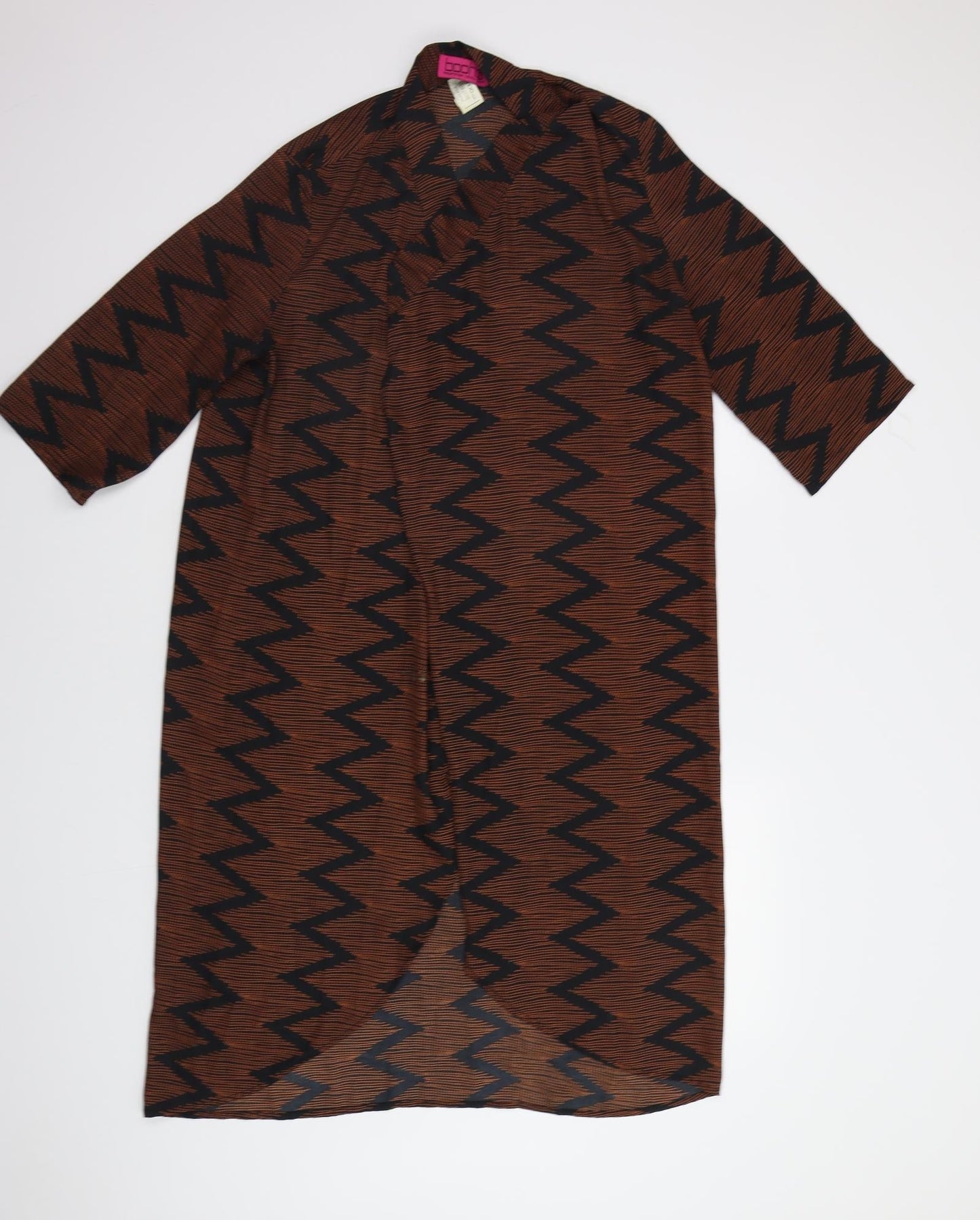 Boohoo Womens Brown Geometric  Overcoat Coat Size L