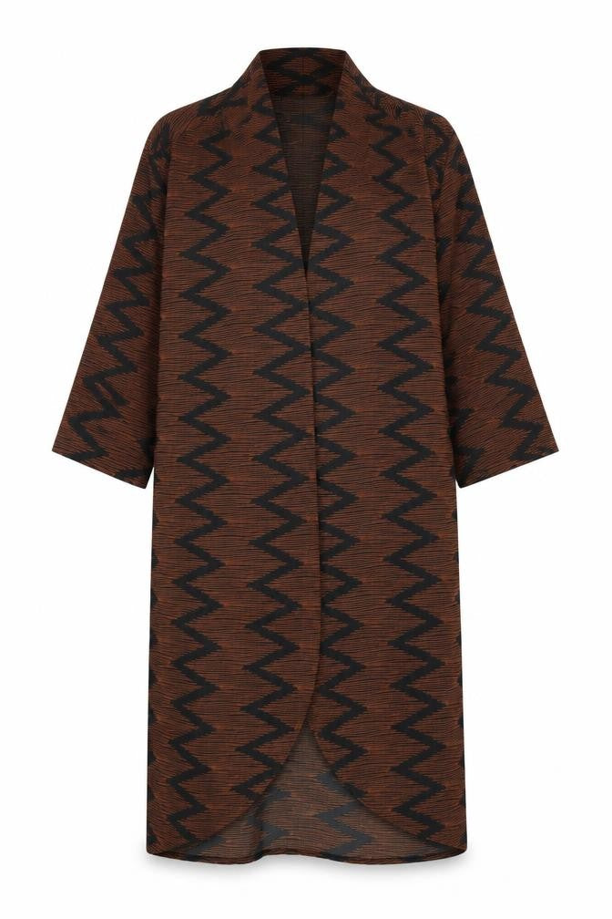 Boohoo Womens Brown Geometric  Overcoat Coat Size L
