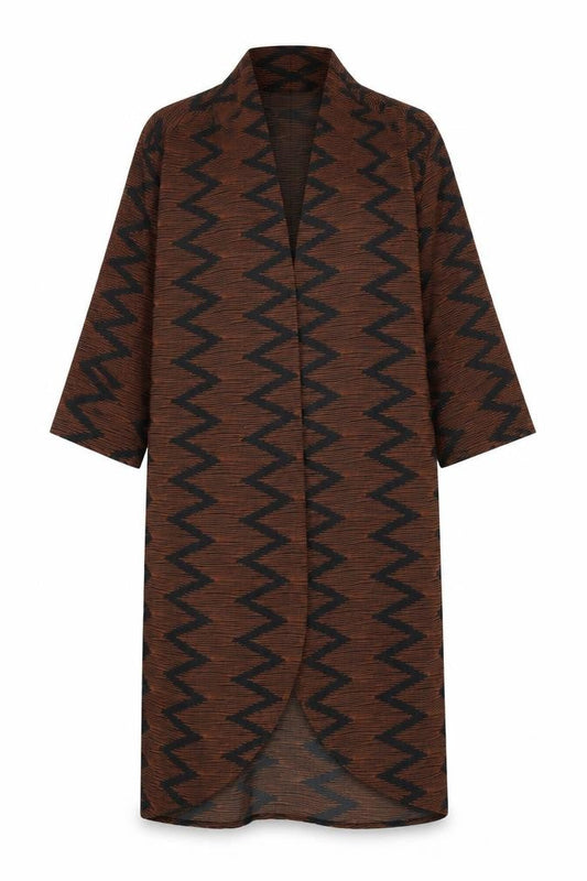 Boohoo Womens Brown Geometric  Overcoat Coat Size L