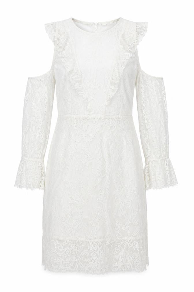 PRETTYLITTLETHING Womens White  Lace Pencil Dress  Size 14