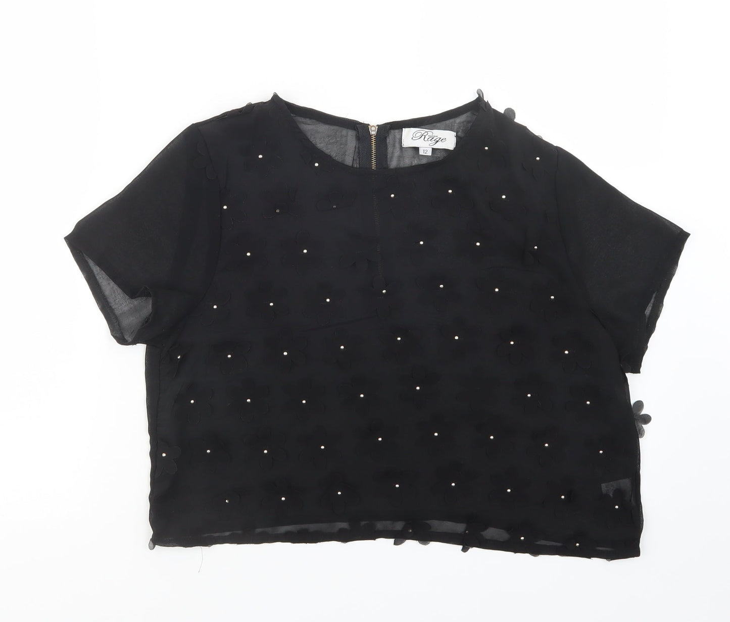 Madam Rage Womens Black  Mesh Cropped Blouse Size 12