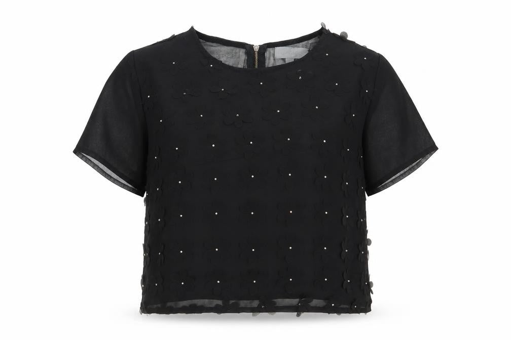 Madam Rage Womens Black  Mesh Cropped Blouse Size 12