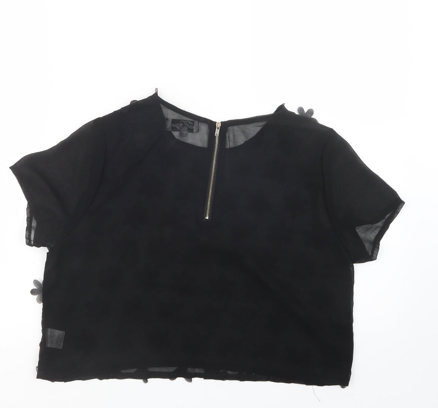 Madam Rage Womens Black  Mesh Cropped Blouse Size 12