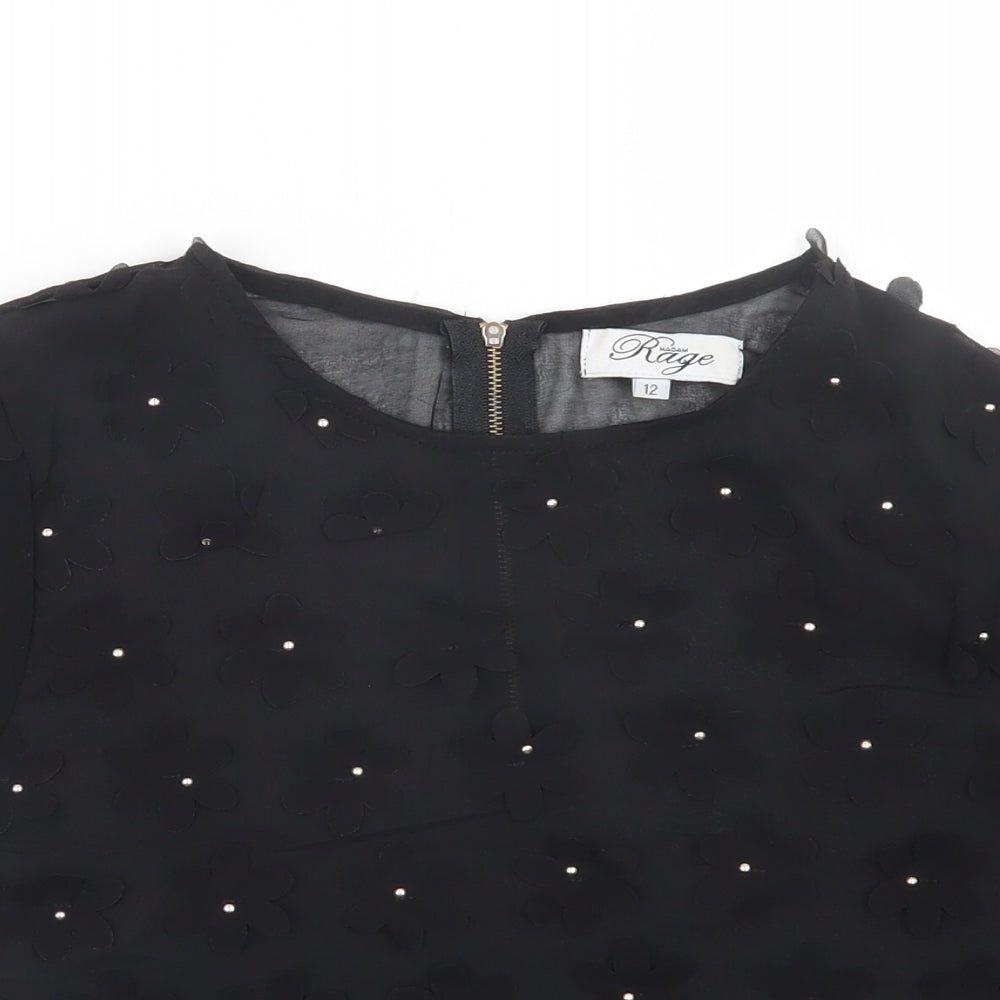 Madam Rage Womens Black  Mesh Cropped Blouse Size 12