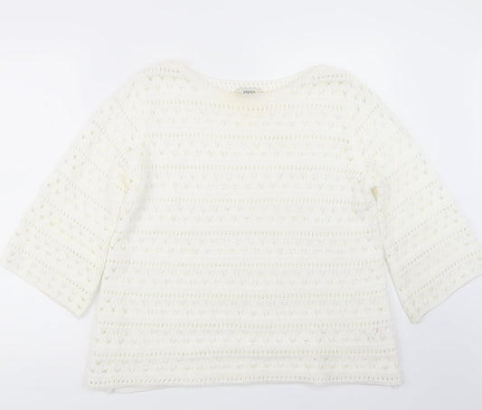 Papaya Womens White  Knit Pullover Jumper Size M