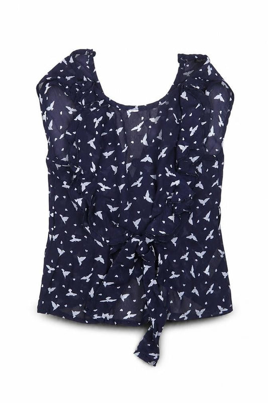 Front view of Tu girls’ blue geometric basic blouse, size 5, years