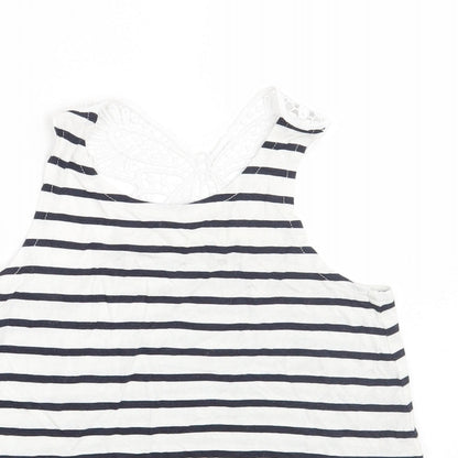 Close-up detail of H&M girls’ white striped basic tank, size 4-5, years