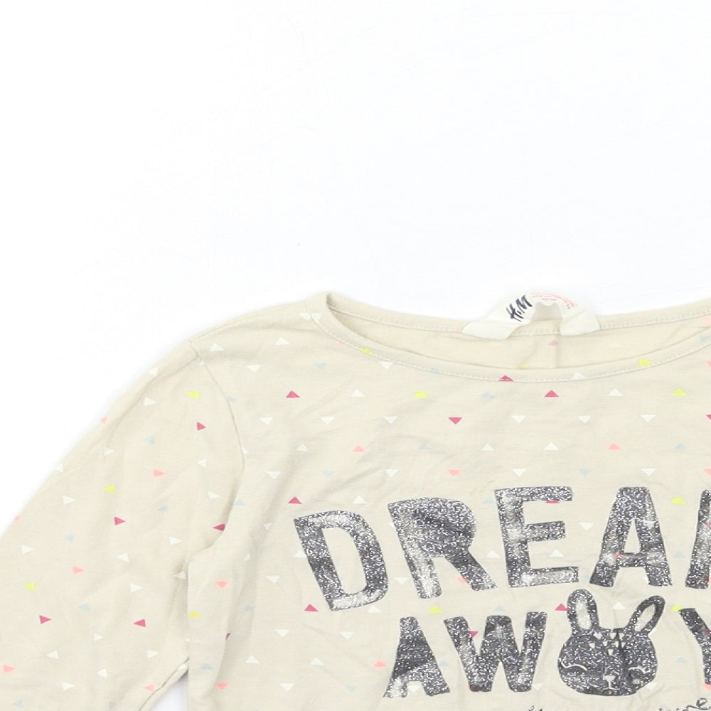 H&M Girls Beige Polka Dot  Basic T-Shirt Size 5-6 Years