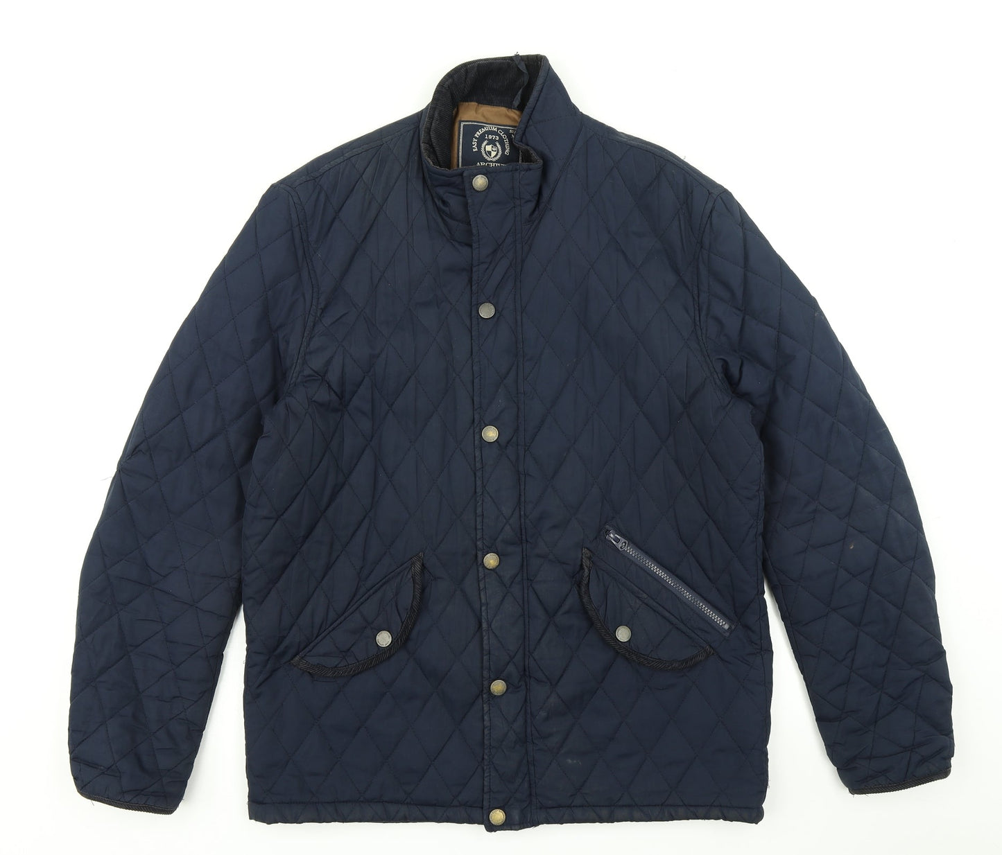 Easy Womens Blue Argyle/Diamond  Pea Coat Coat Size M