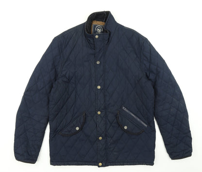 Additional front view of Easy women’s blue argyle/diamond pea coat coat, size M
