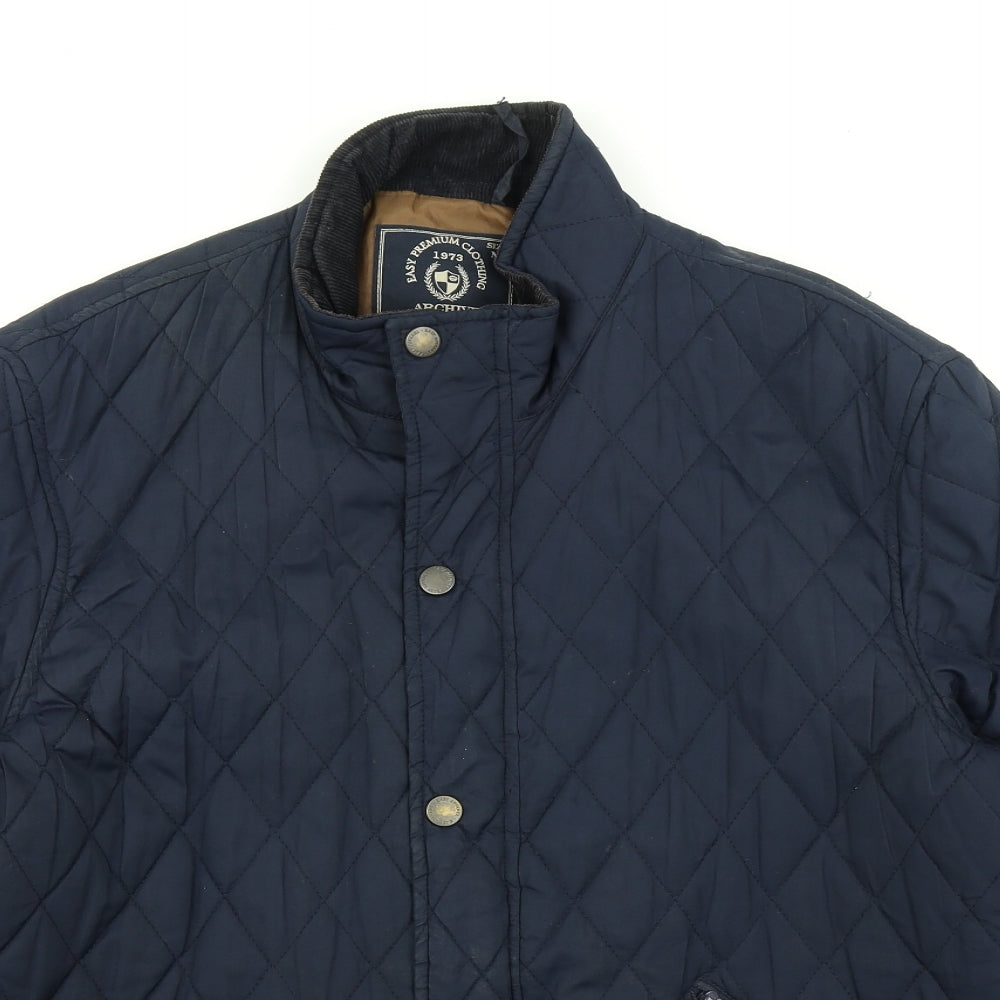 Easy Womens Blue Argyle/Diamond  Pea Coat Coat Size M