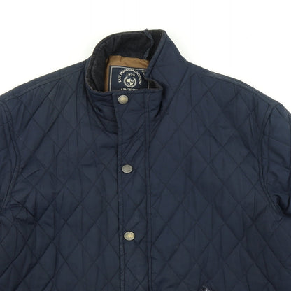 Close-up detail of Easy women’s blue argyle/diamond pea coat coat, size M