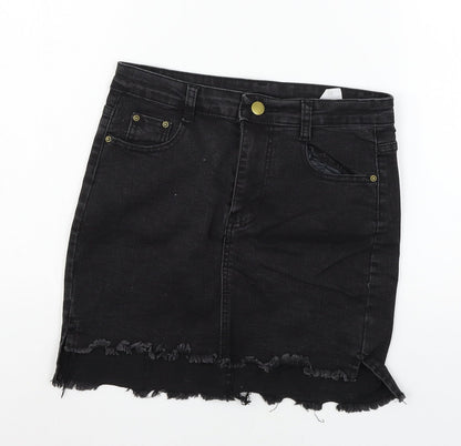 Preworn Womens Black  Denim Mini Skirt Size M  - Distressed