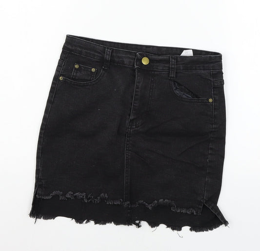 Preworn Womens Black  Denim Mini Skirt Size M  - Distressed