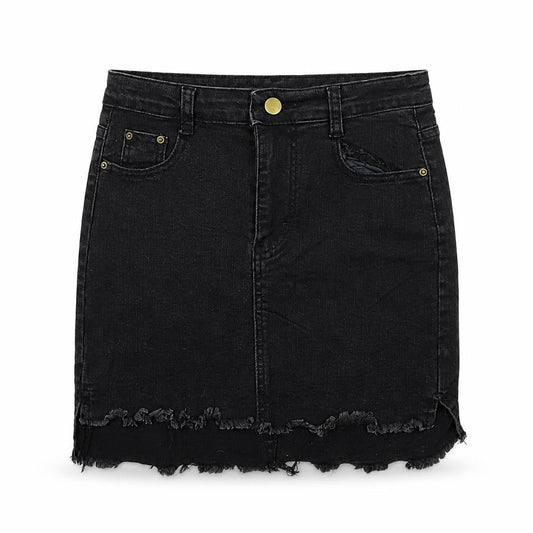 Preworn Womens Black  Denim Mini Skirt Size M  - Distressed