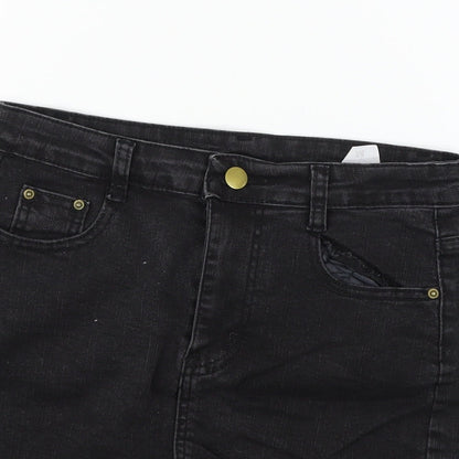 Preworn Womens Black  Denim Mini Skirt Size M  - Distressed