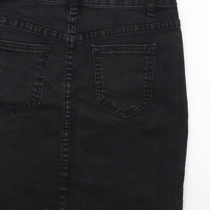 Preworn Womens Black  Denim Mini Skirt Size M  - Distressed
