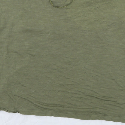Brand and care label for Atmosphere women’s green jersey basic t-shirt, size UK 12