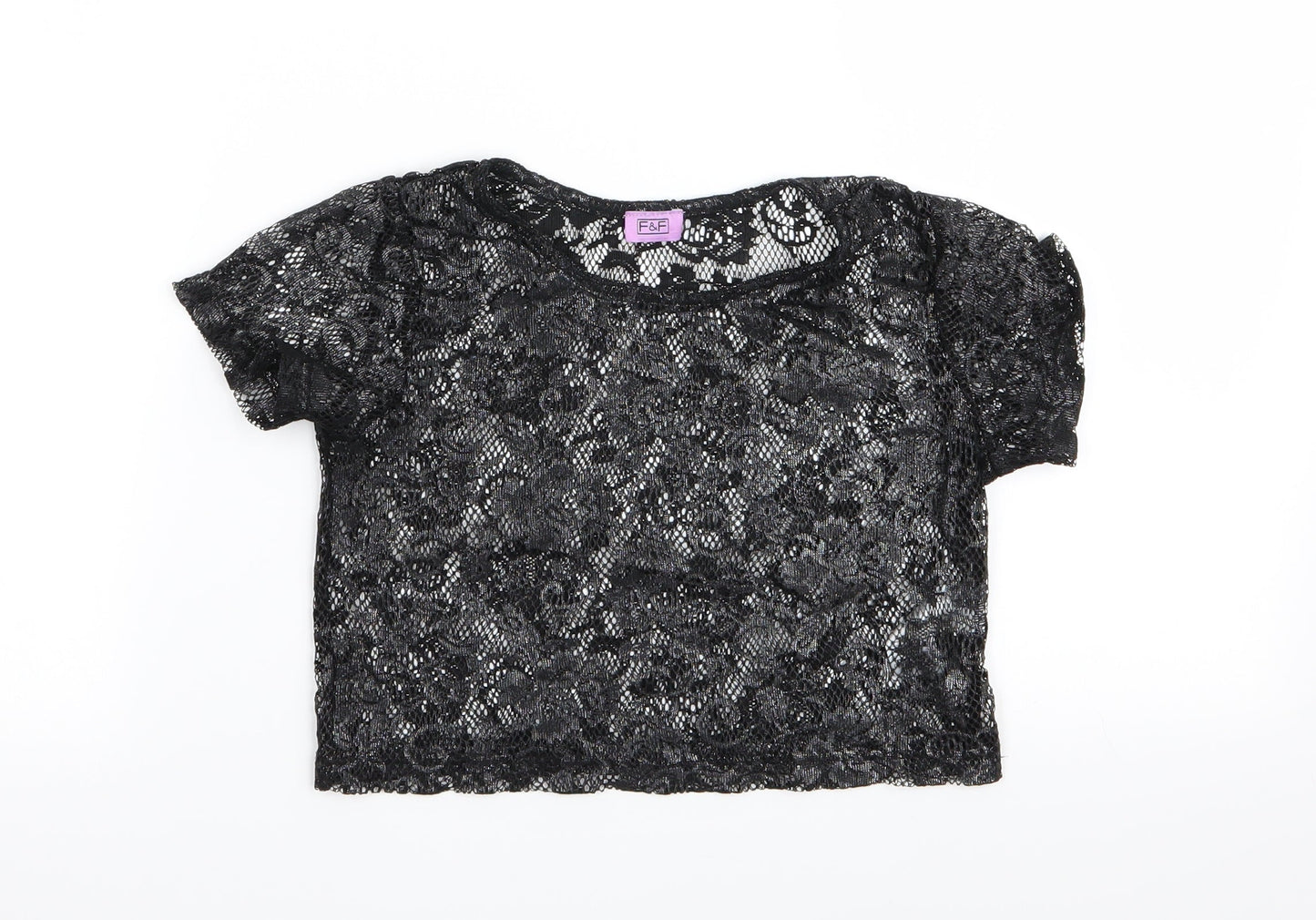 F&F Girls Black Floral  Basic T-Shirt Size 8-9 Years