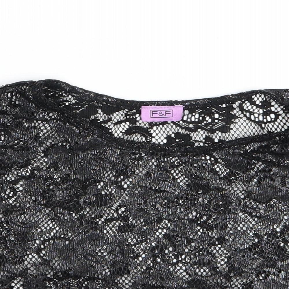 F&F Girls Black Floral  Basic T-Shirt Size 8-9 Years
