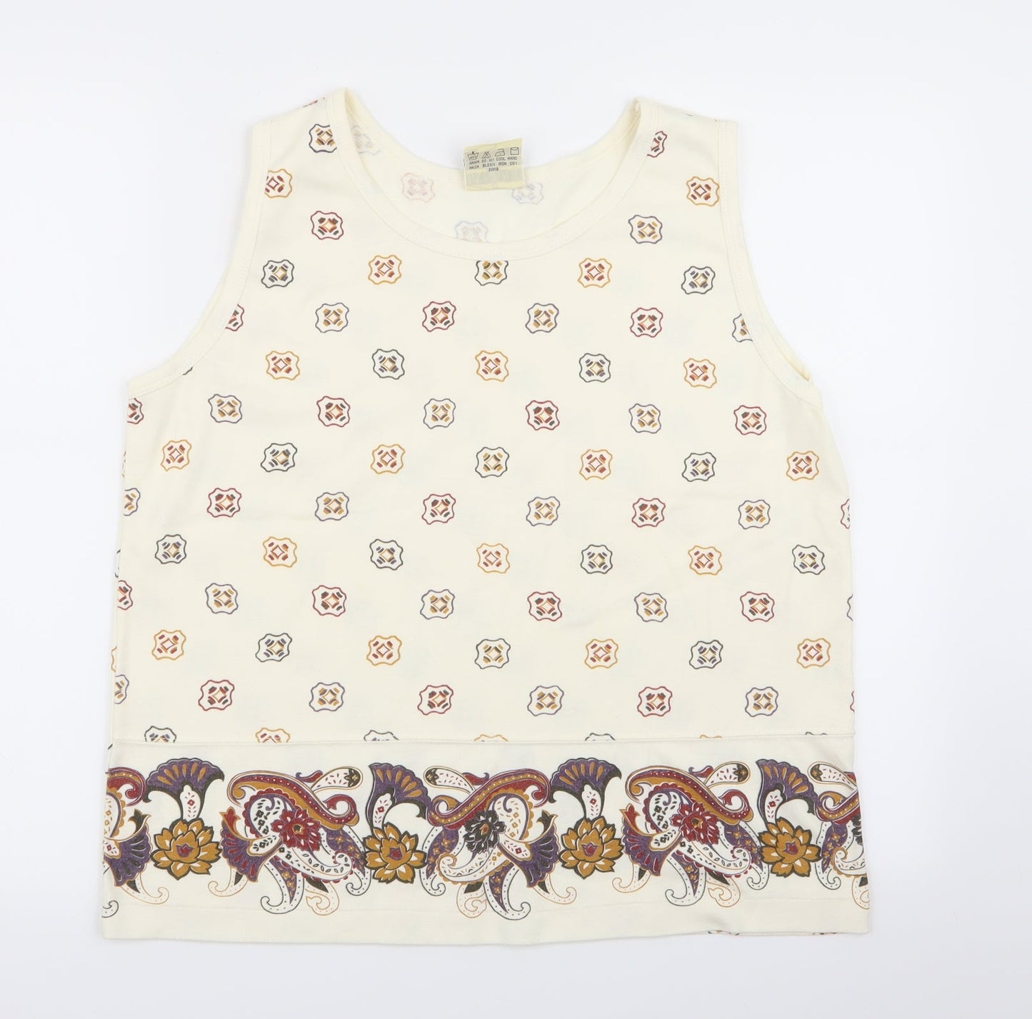 janique Womens Beige Geometric  Basic Tank Size L