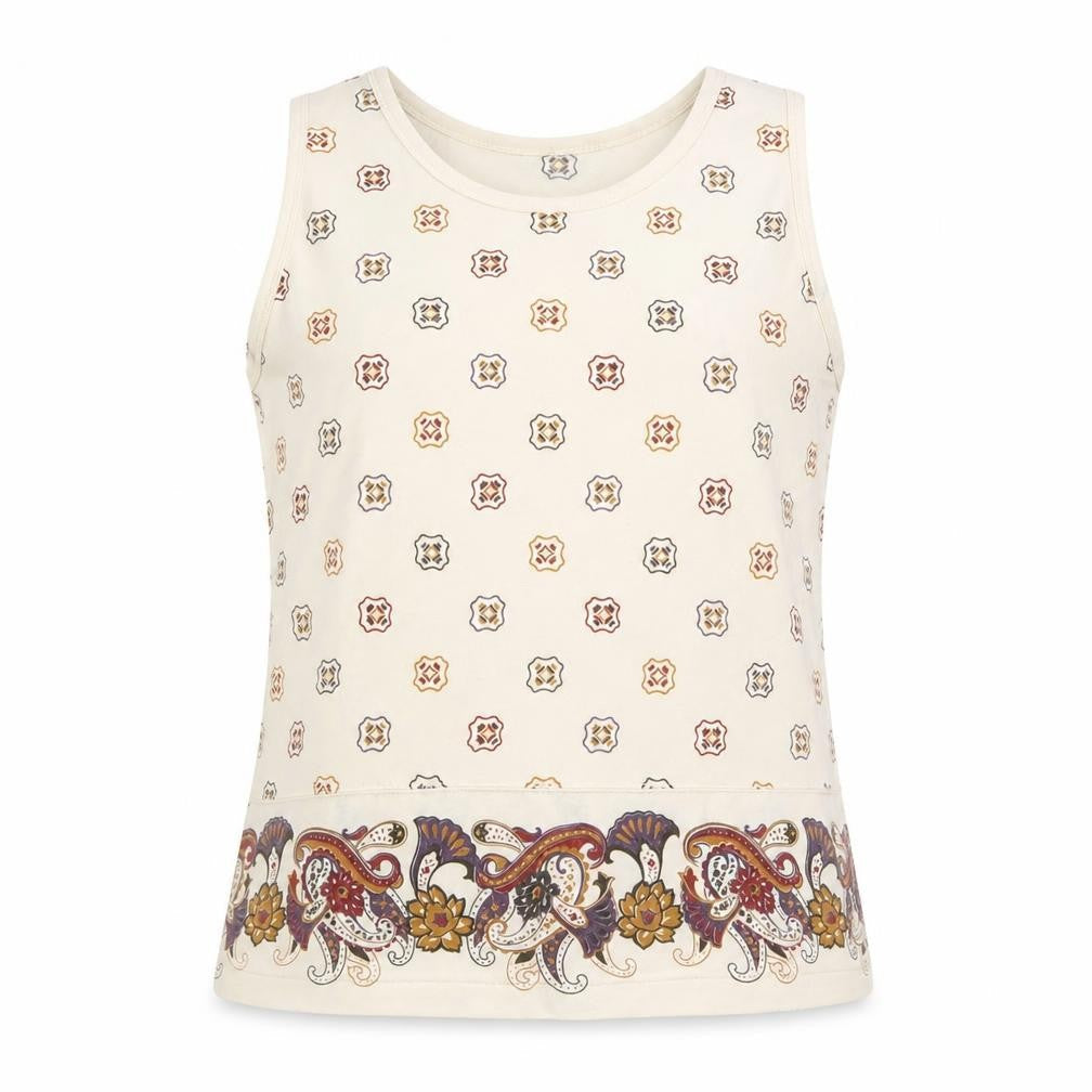 janique Womens Beige Geometric  Basic Tank Size L
