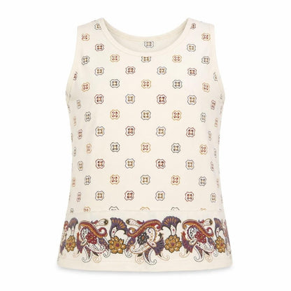 janique Womens Beige Geometric  Basic Tank Size L