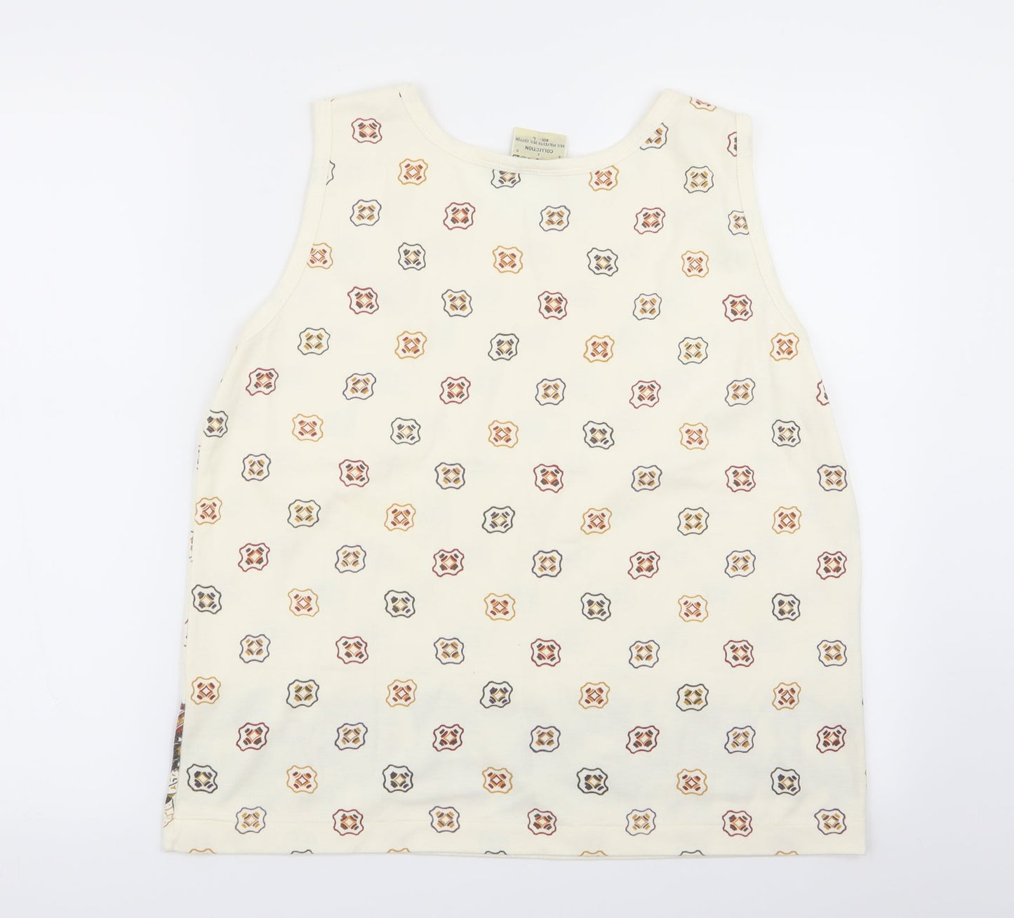 janique Womens Beige Geometric  Basic Tank Size L