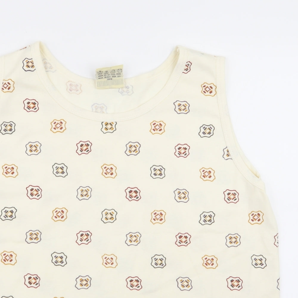 janique Womens Beige Geometric  Basic Tank Size L