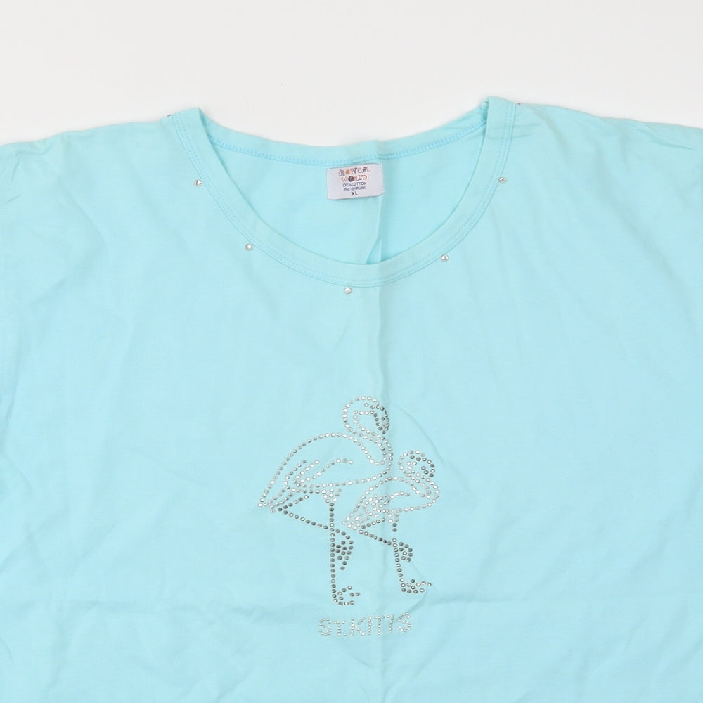 TROPICAL WORLD Womens Blue   Basic T-Shirt Size XL
