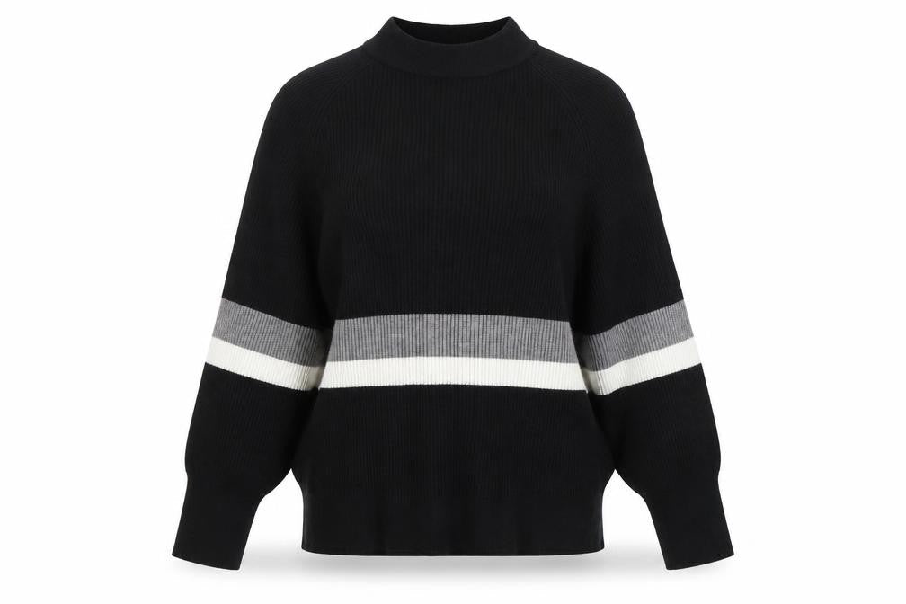 Sweewë Womens Black Striped Pullover Jumper Size M