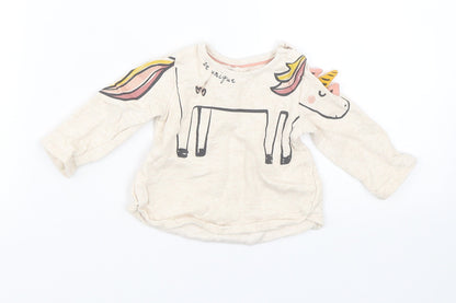 Additional front view of F&F girls’ beige basic t-shirt, size 0-3, months - unicorn