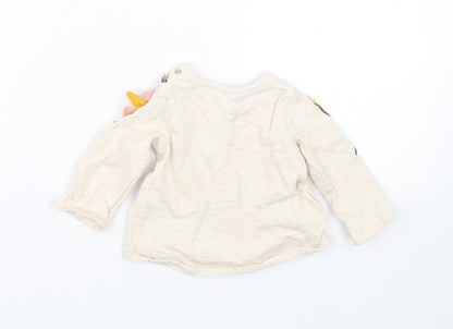 Back view of F&F girls’ beige basic t-shirt, size 0-3, months - unicorn