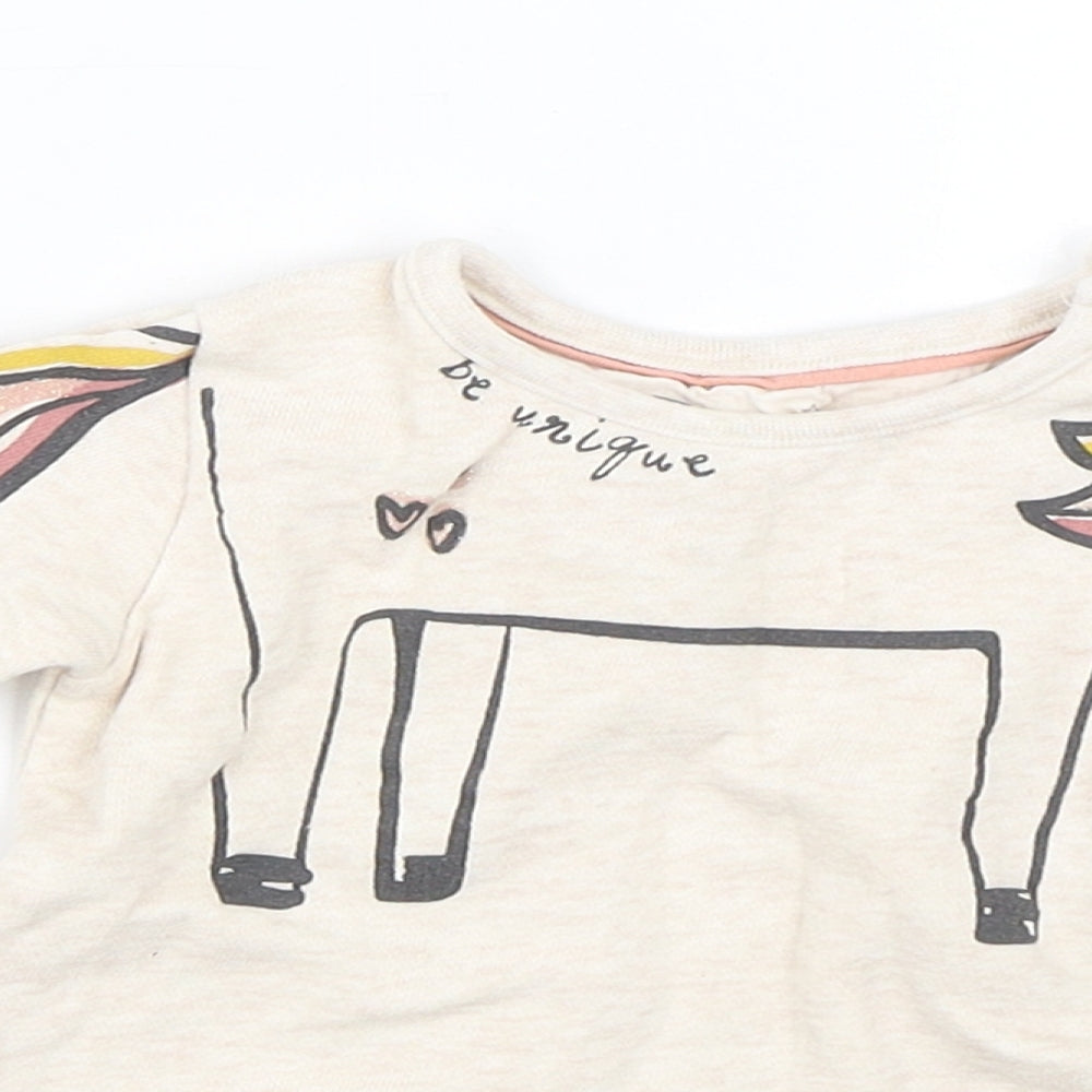 F&F Girls Beige   Basic T-Shirt Size 0-3 Months  - unicorn