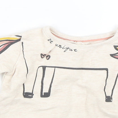 Close-up detail of F&F girls’ beige basic t-shirt, size 0-3, months - unicorn