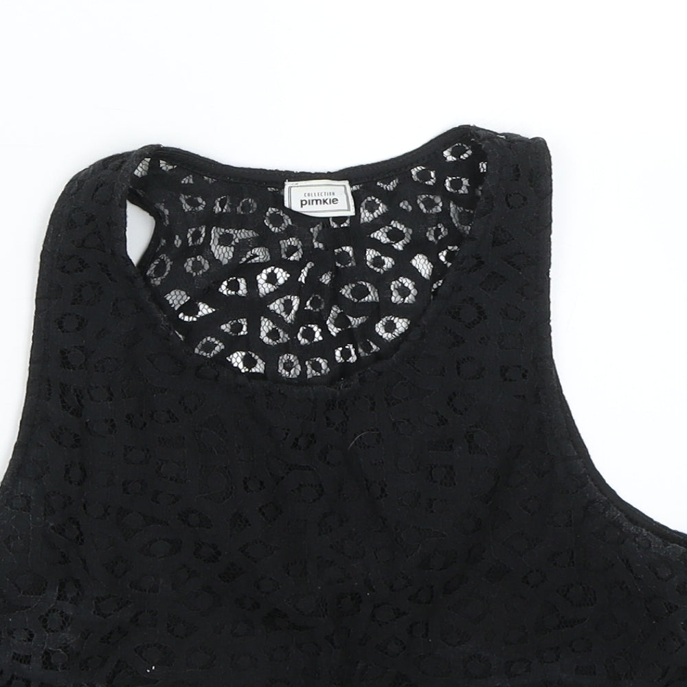 Pimke Womens Black Floral  Cropped Tank Size XS