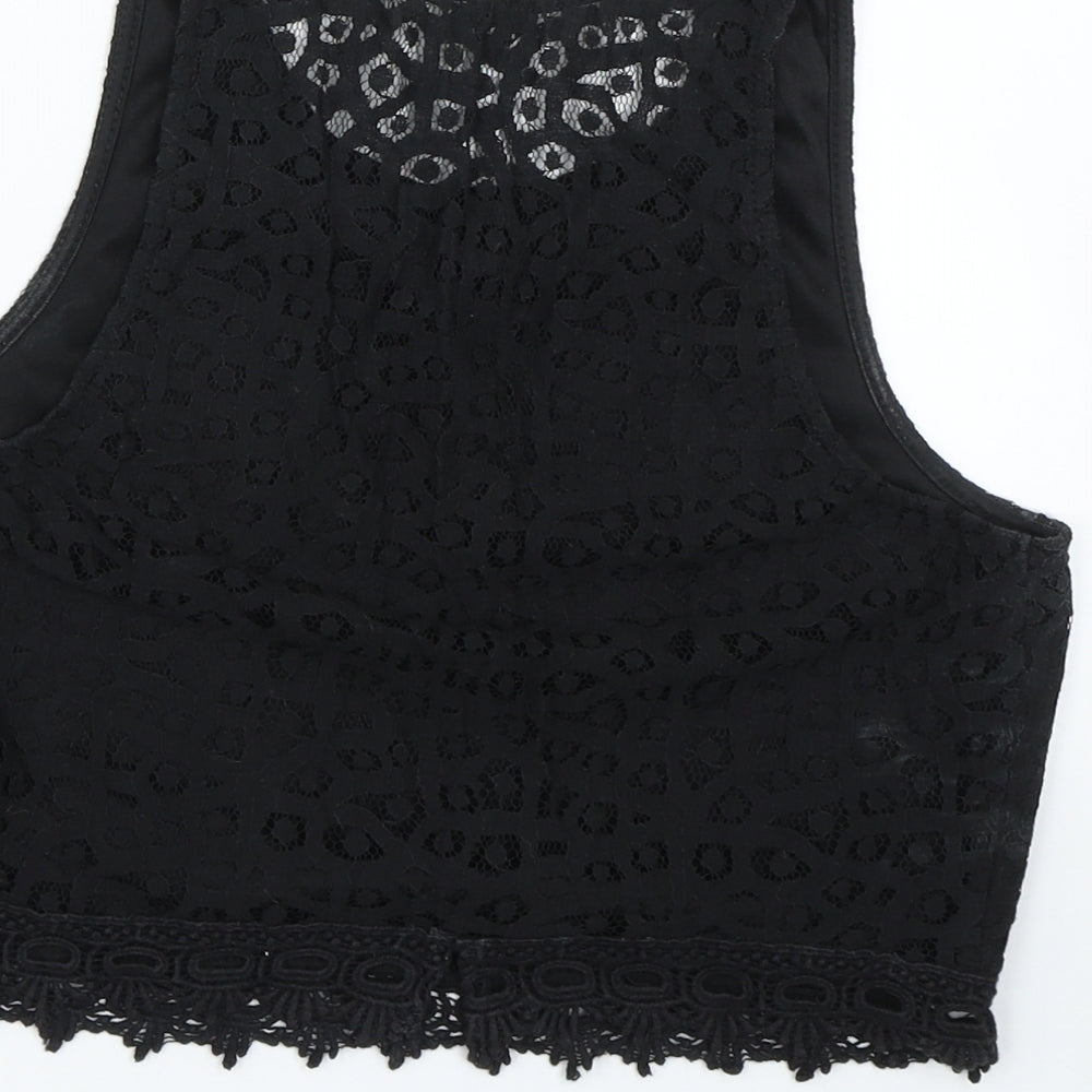 Pimke Womens Black Floral  Cropped Tank Size XS