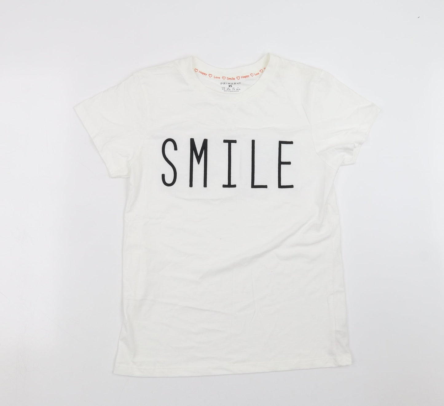 Primark Womens White   Basic T-Shirt Size XS  - SMILE