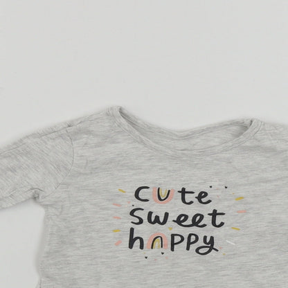 Close-up detail of George girls’ grey basic t-shirt, size 6-9, months