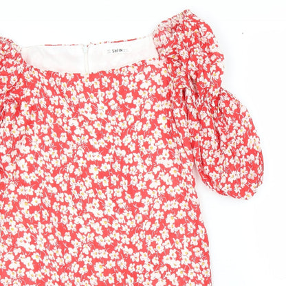 SHEIN Girls Red Floral Rayon Shift  Size 11 Years