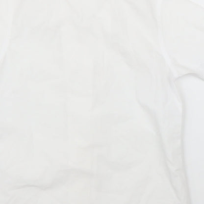 Brand and care label for John Lewis girls’ white basic button-up, size 11, years