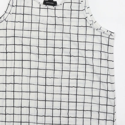 Brand and care label for Atmosphere women’s white check basic tank, size UK 12