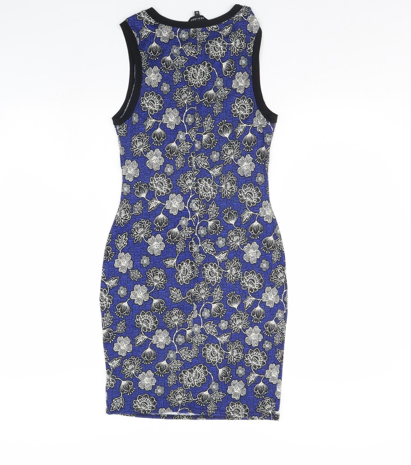New Look Womens Blue Floral  Bodycon  Size 12
