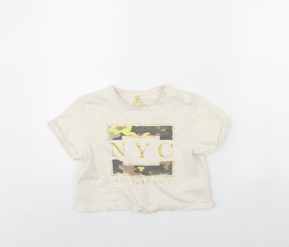 Additional front view of F&F girls’ beige cropped t-shirt, size 10, years - nyc