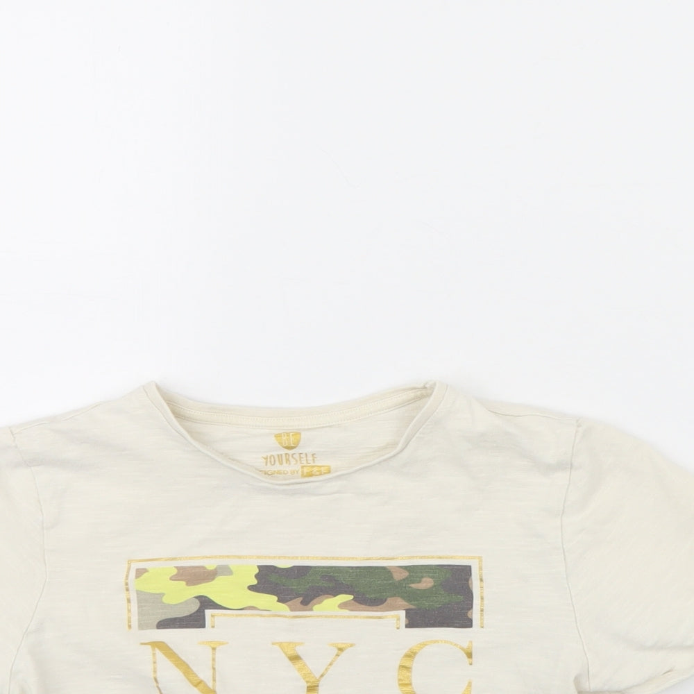 Close-up detail of F&F girls’ beige cropped t-shirt, size 10, years - nyc