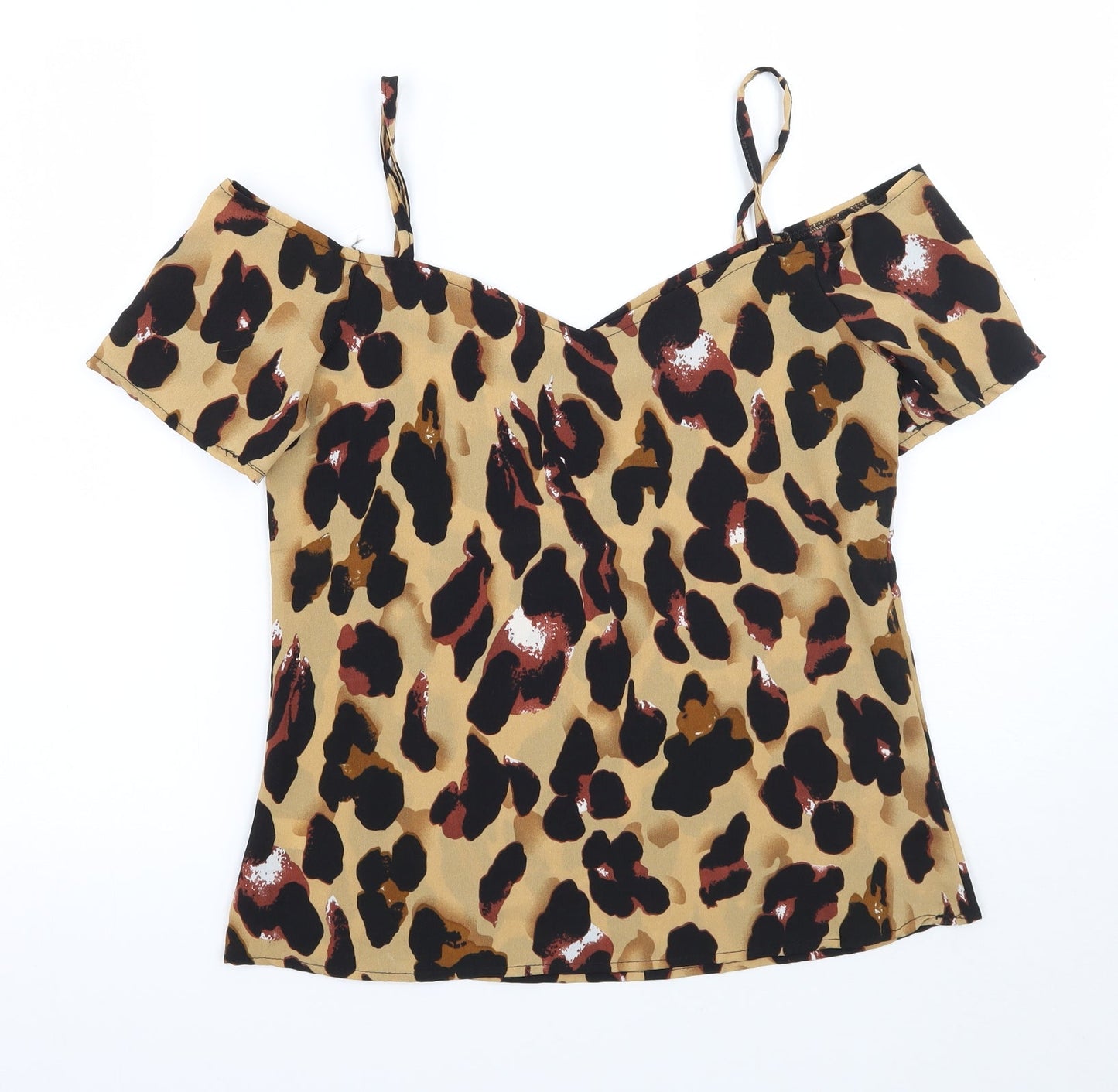 Preworn Womens Beige Animal Print  Basic Blouse Size S
