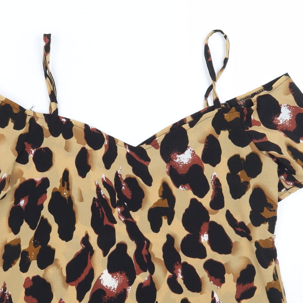 Preworn Womens Beige Animal Print  Basic Blouse Size S