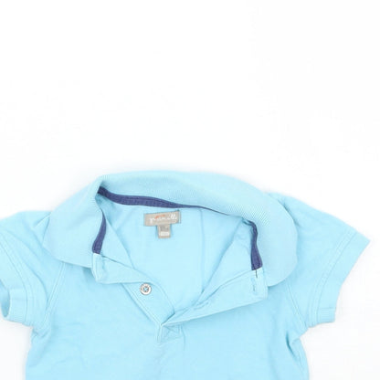 Close-up detail of grain de ble boys’ blue basic polo, size 12-18, months